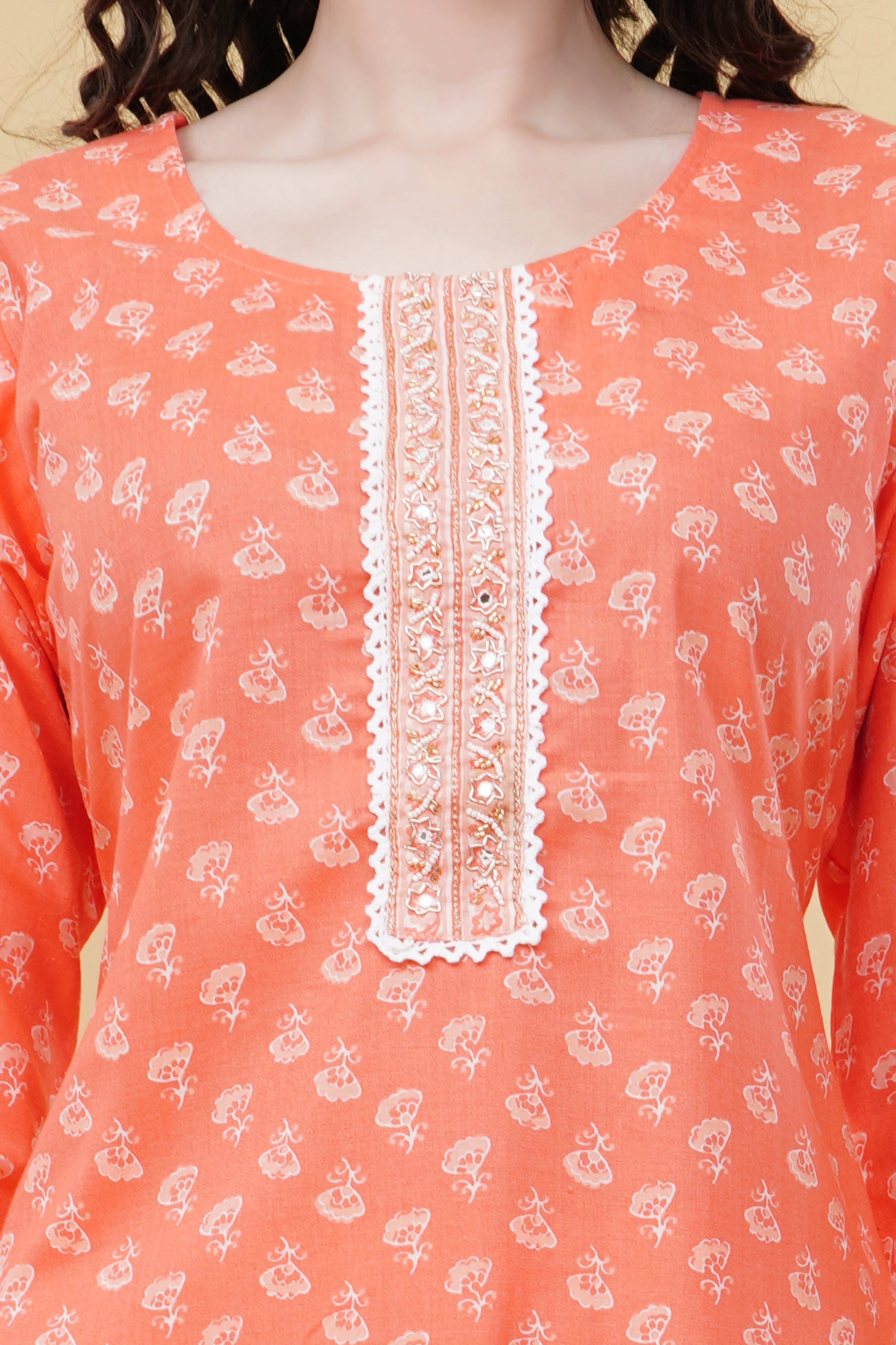 pure cotton printed with light handwork K561 PEACH