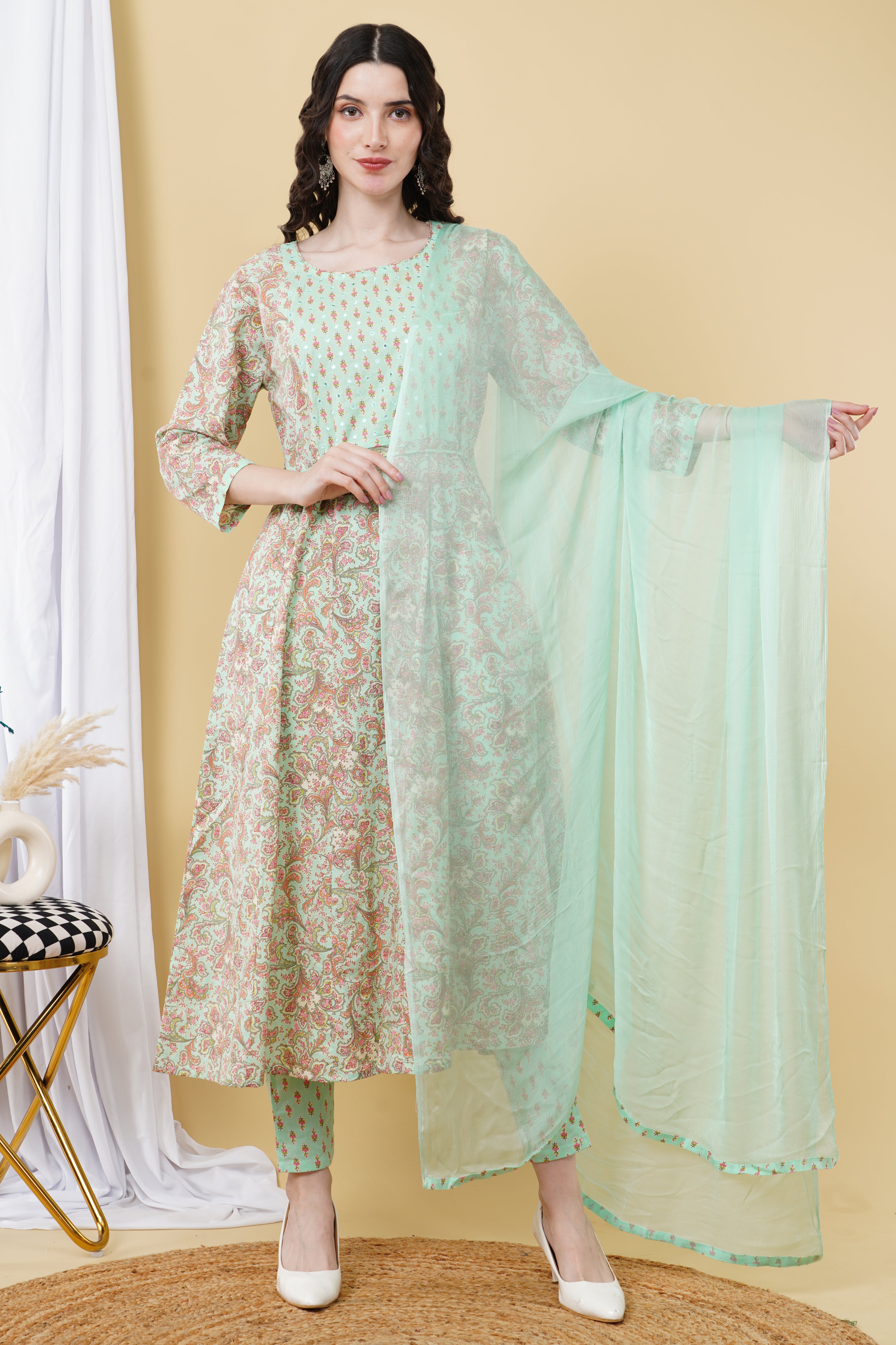 cotton anarkali with embroidery K520 green