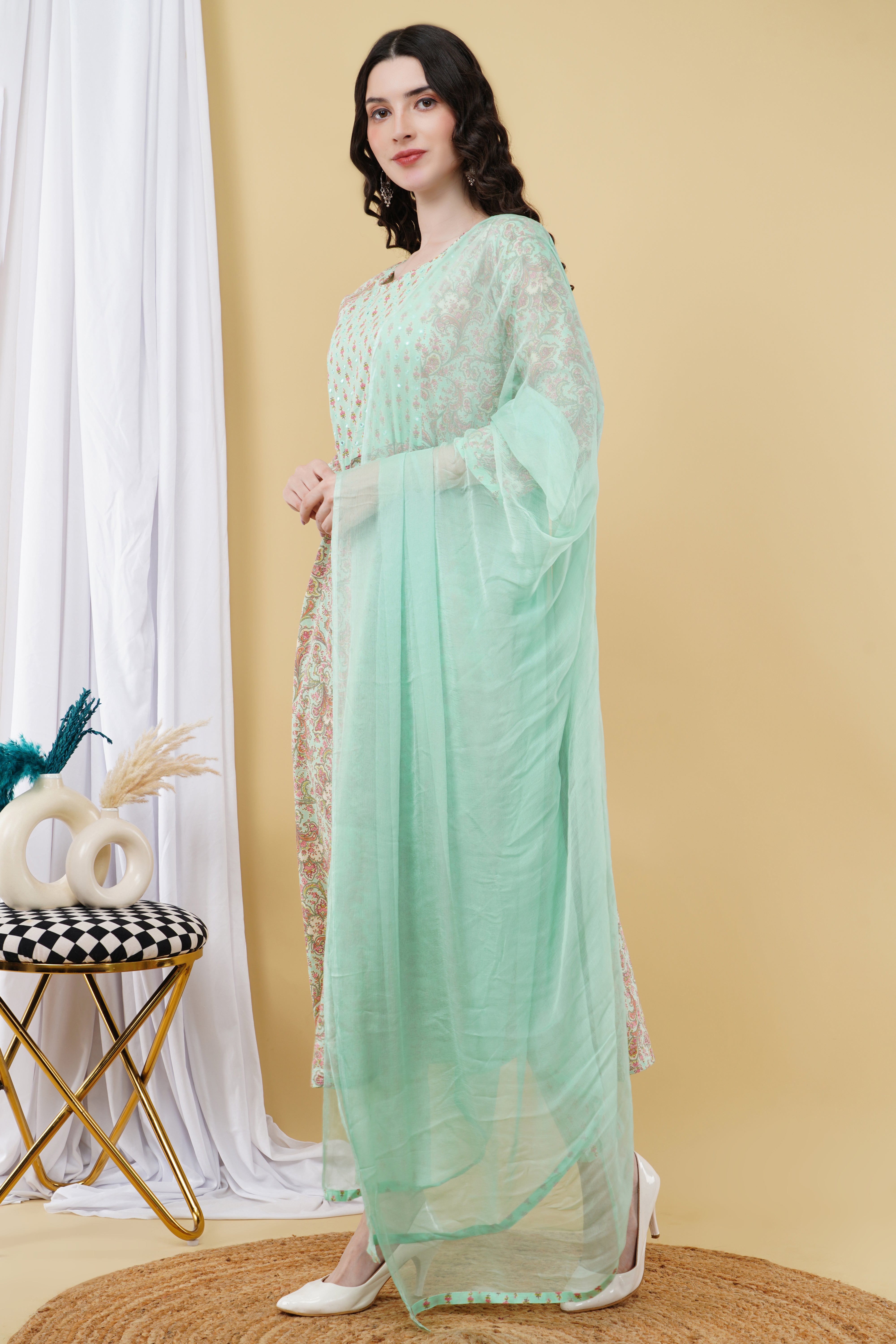 cotton anarkali with embroidery K520 green