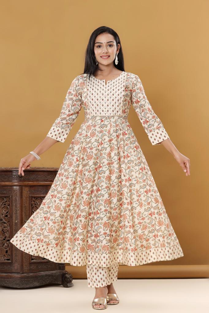 KAINOOSH silk anarkali with embroidery K519 CREAM