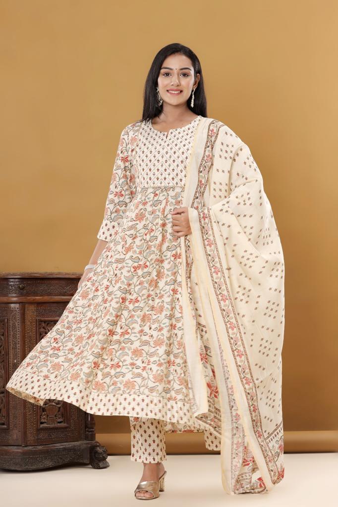 KAINOOSH silk anarkali with embroidery K519 CREAM