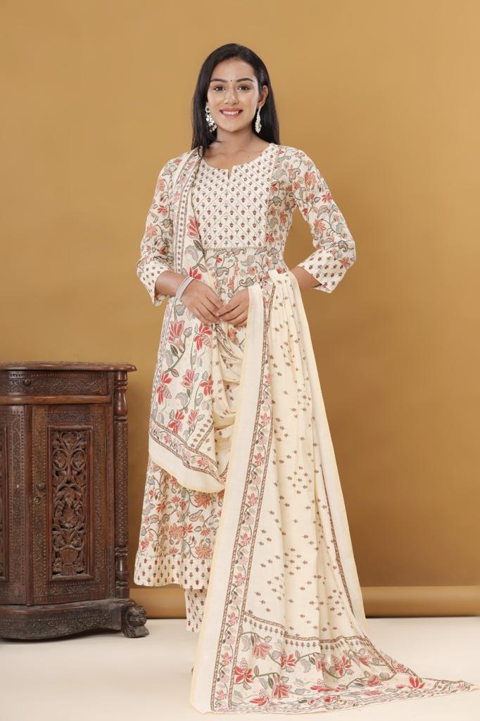 KAINOOSH silk anarkali with embroidery K519 CREAM