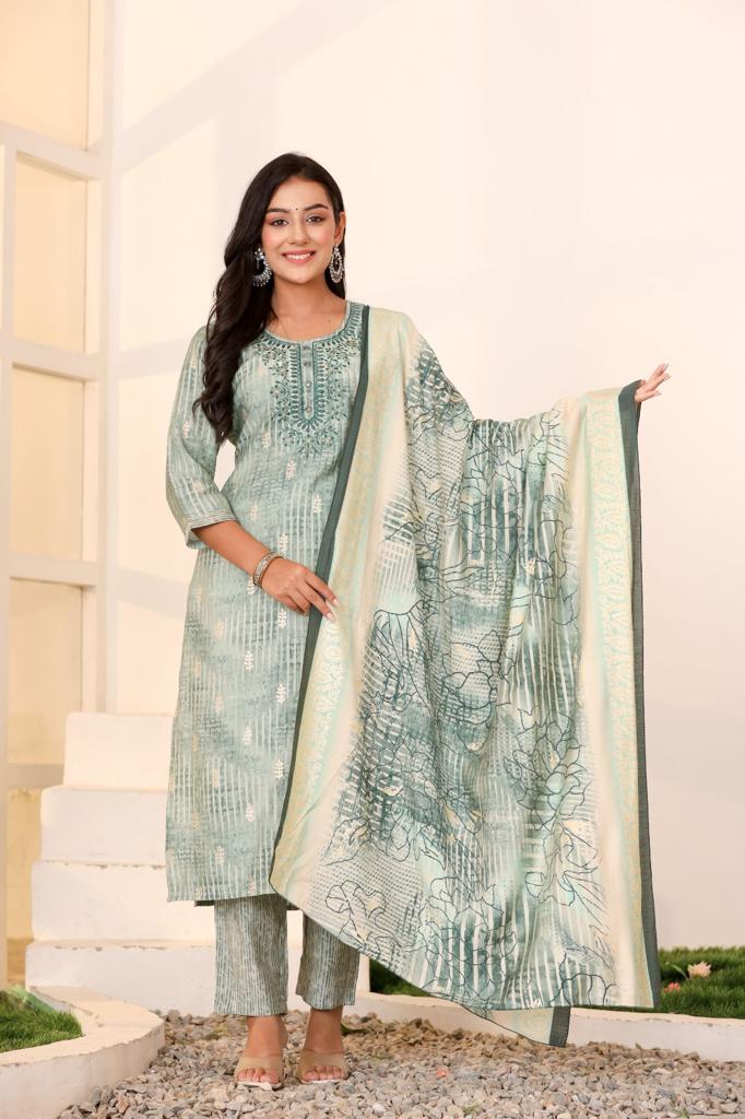 KAINOOSH MODAAL SILK ethnic partywear kurta set K526 GREEN