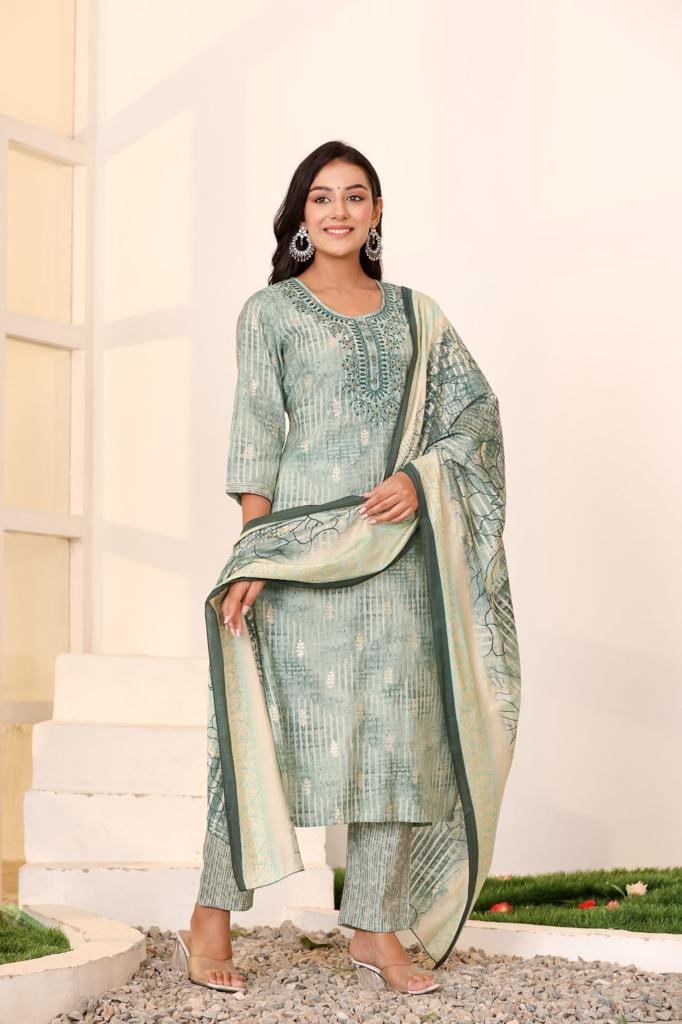 KAINOOSH MODAAL SILK ethnic partywear kurta set K526 GREEN