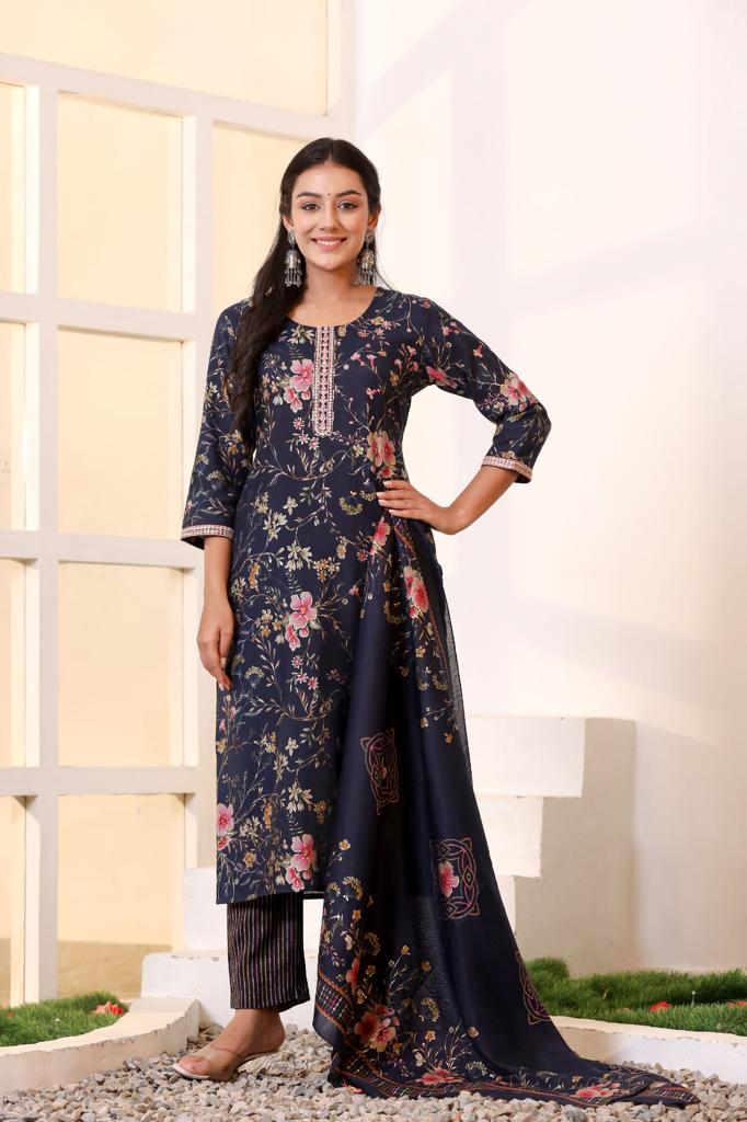 KAINOOSH festive wear modaal silk K525 navyblue