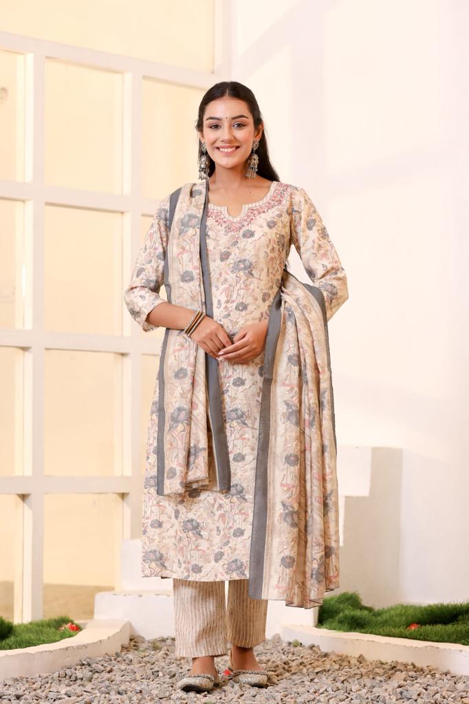 KAINOOSH party wear silk suit set k527grey