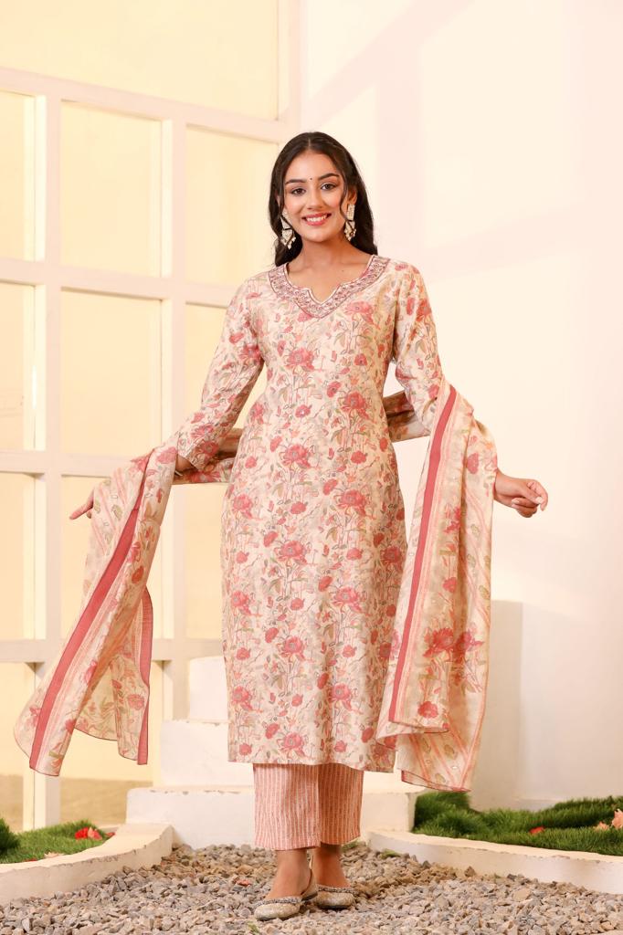 KAINOOSH PARTY WEAR SILK SUIT SET K527 PEACH