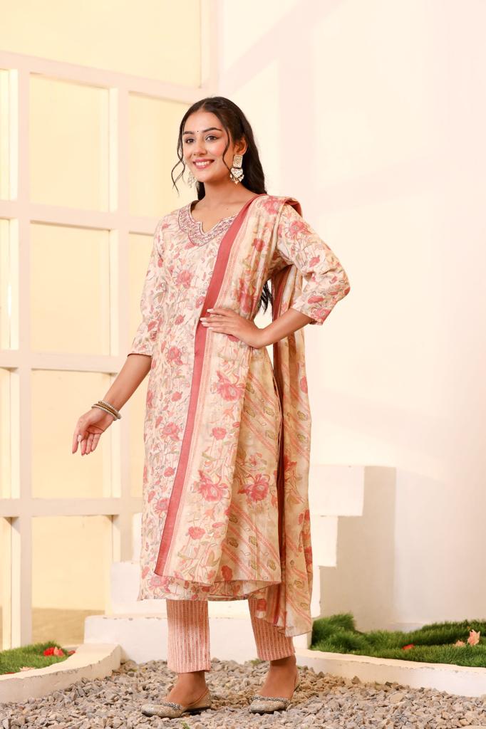 KAINOOSH PARTY WEAR SILK SUIT SET K527 PEACH