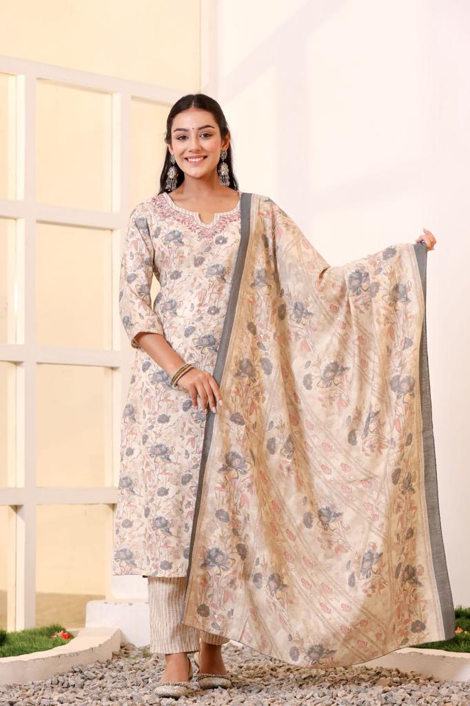 KAINOOSH party wear silk suit set k527grey