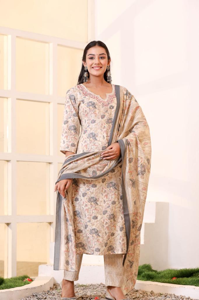 KAINOOSH party wear silk suit set k527grey