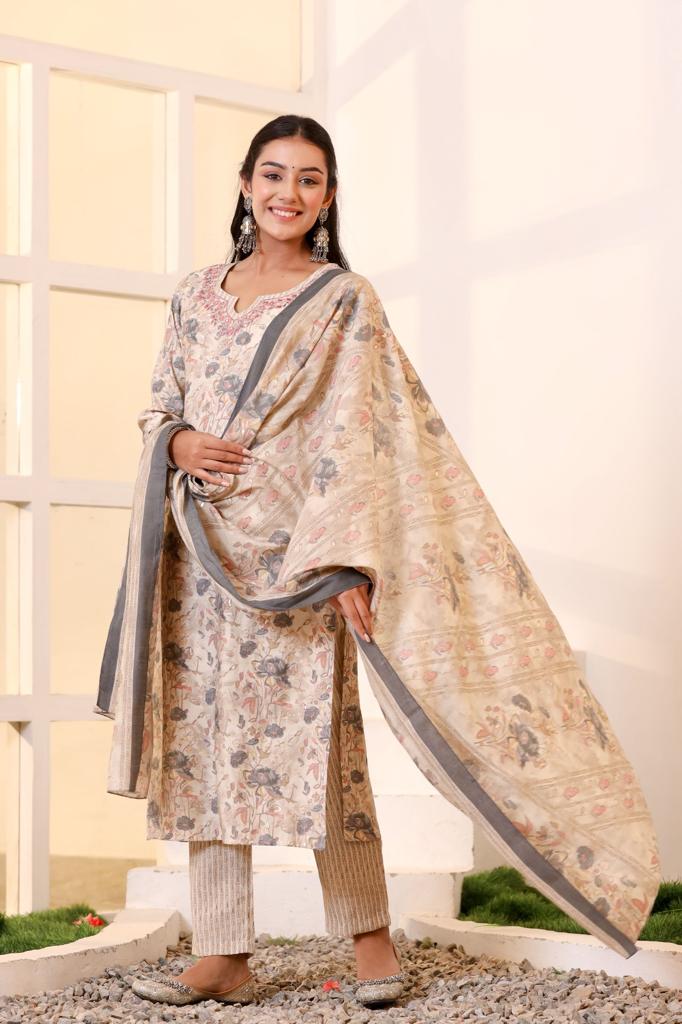 KAINOOSH party wear silk suit set k527grey