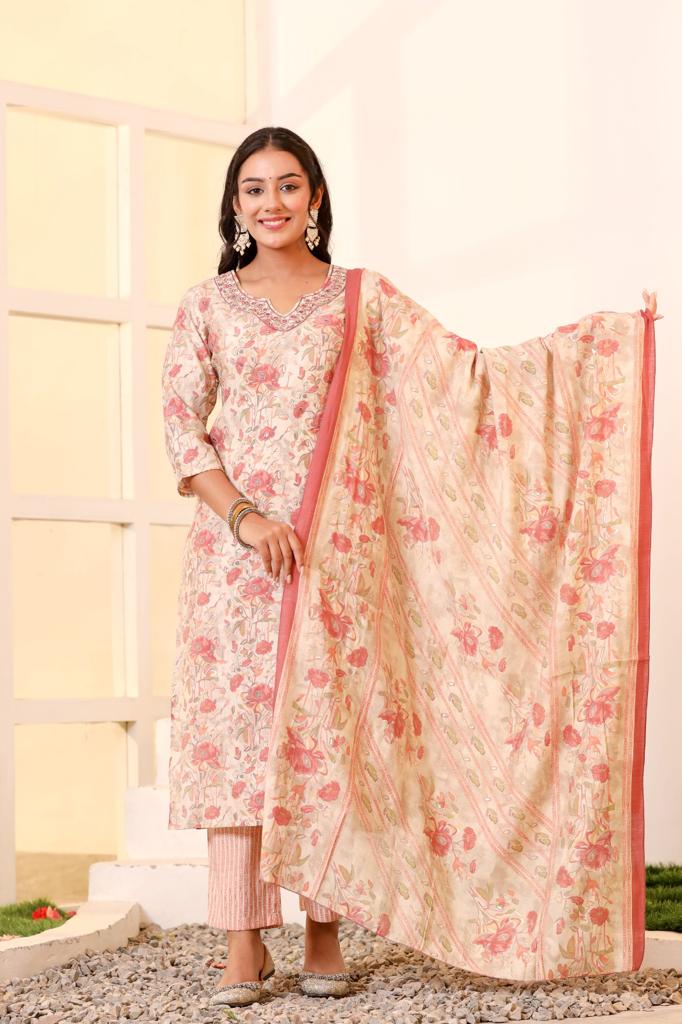 KAINOOSH PARTY WEAR SILK SUIT SET K527 PEACH