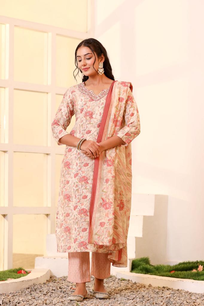 KAINOOSH PARTY WEAR SILK SUIT SET K527 PEACH