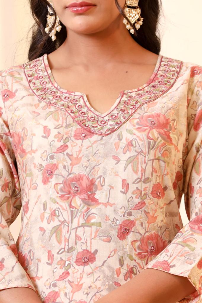 KAINOOSH PARTY WEAR SILK SUIT SET K527 PEACH