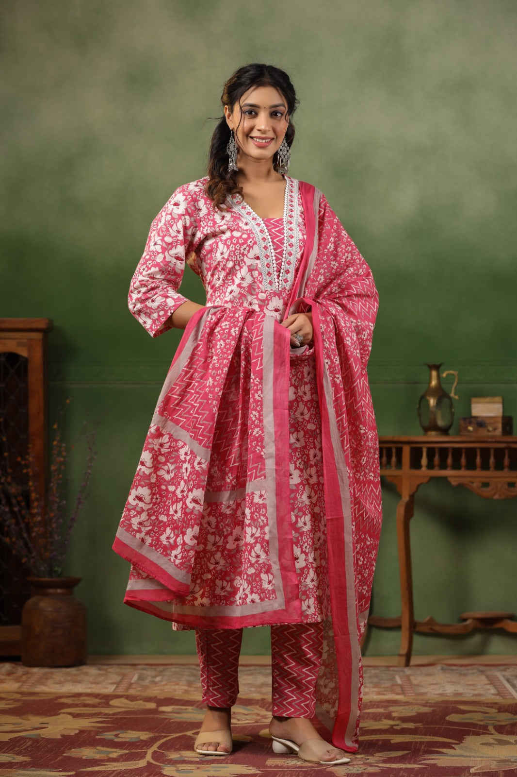 PINK pure cotton printed with embroidery with cotton printed dupatta and bottom K557