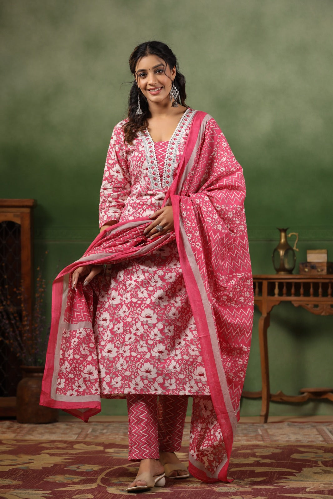 PINK pure cotton printed with embroidery with cotton printed dupatta and bottom K557