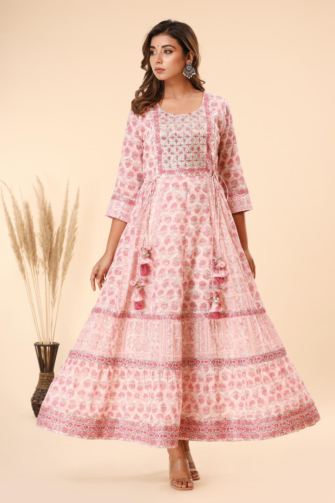 pure mul cotton long dress K566 pink