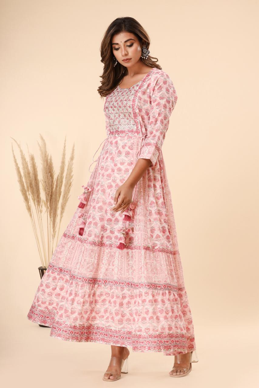 pure mul cotton long dress K566 pink