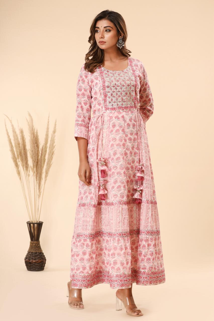 pure mul cotton long dress K566 pink