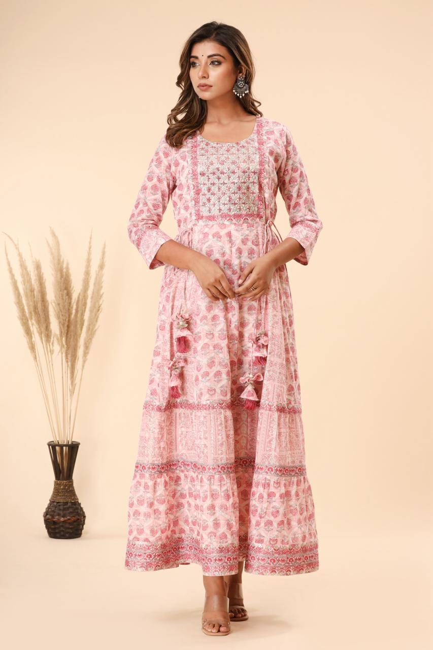 pure mul cotton long dress K566 pink