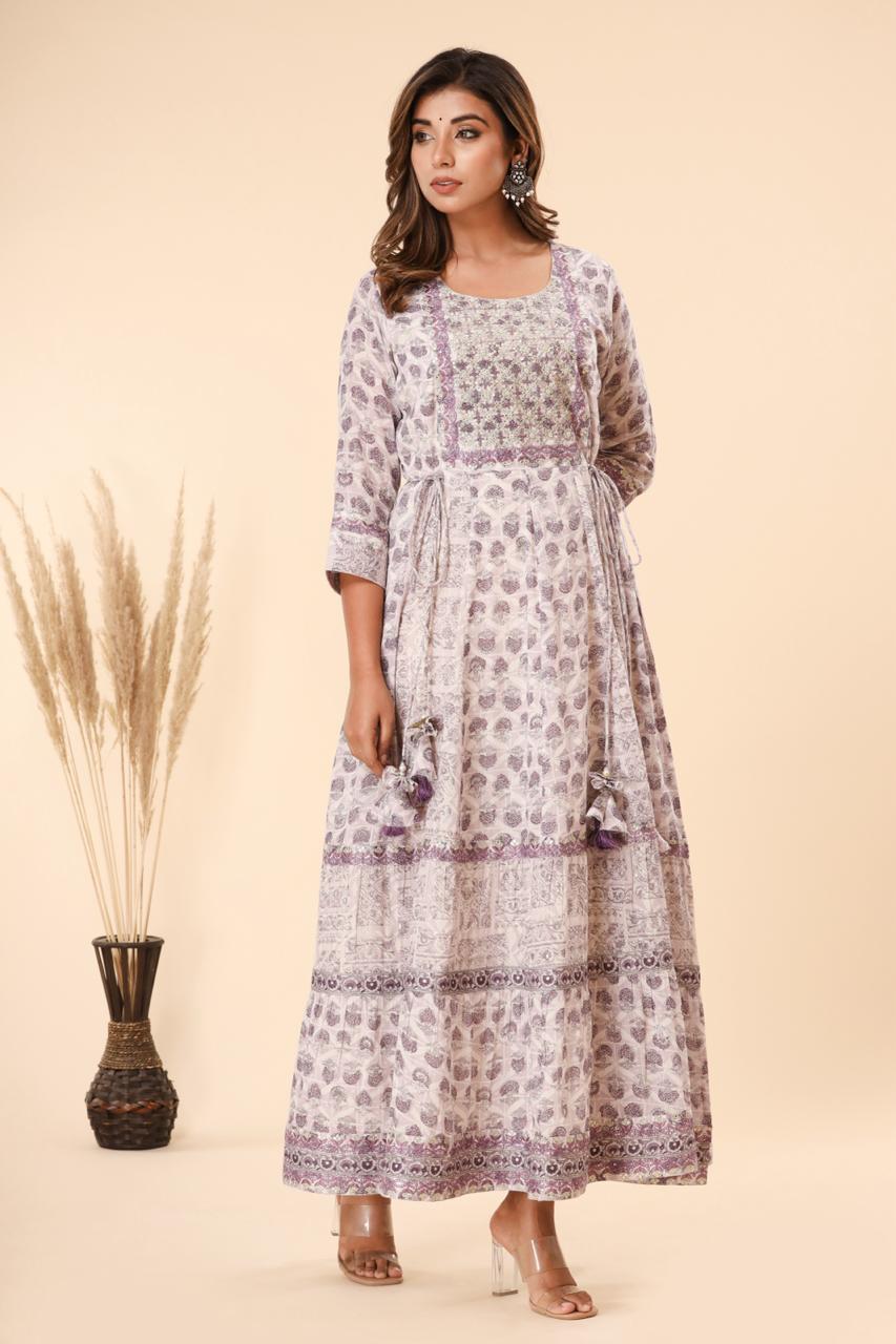 pure cotton long dress K566 lavender