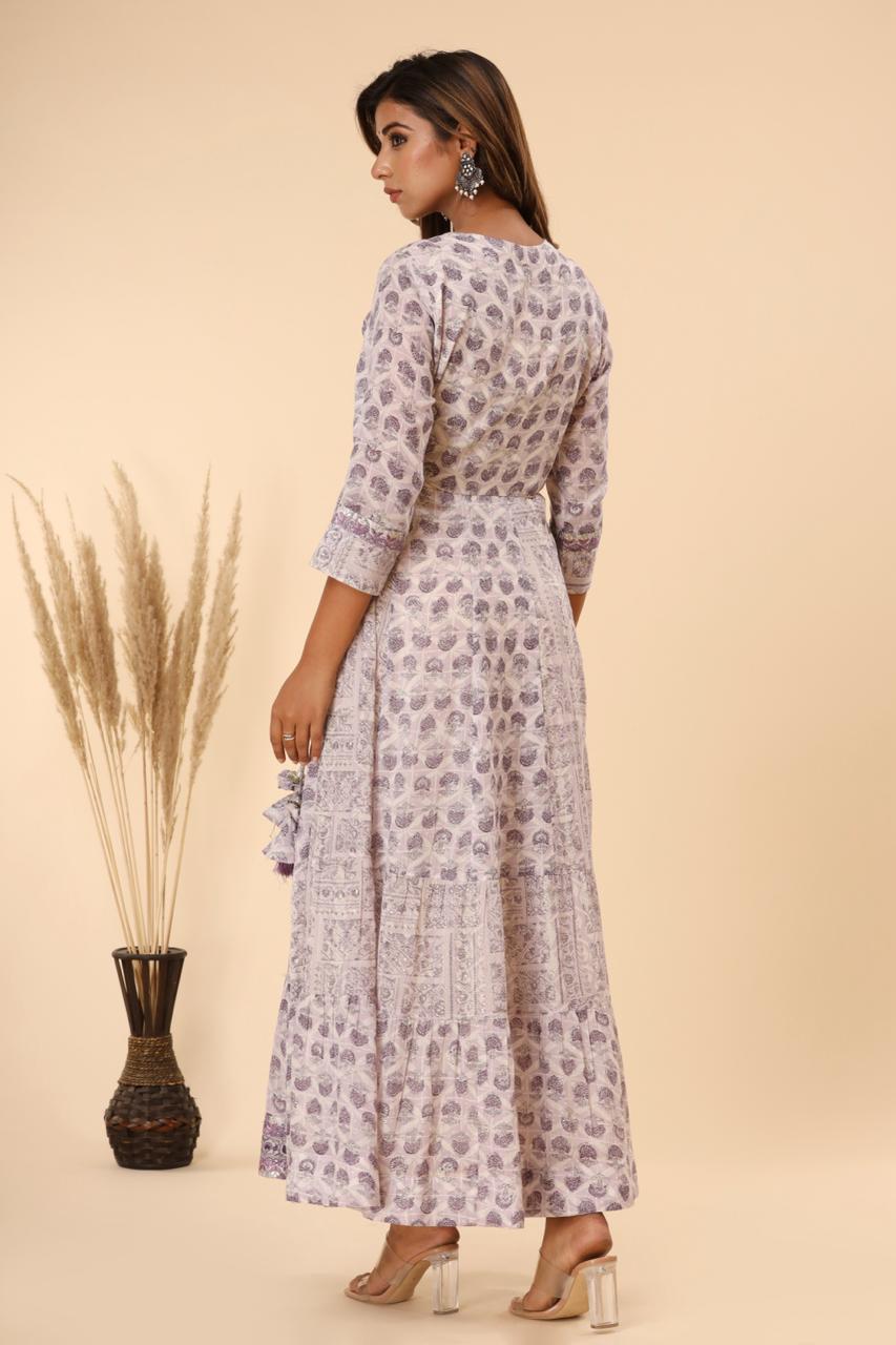 pure cotton long dress K566 lavender