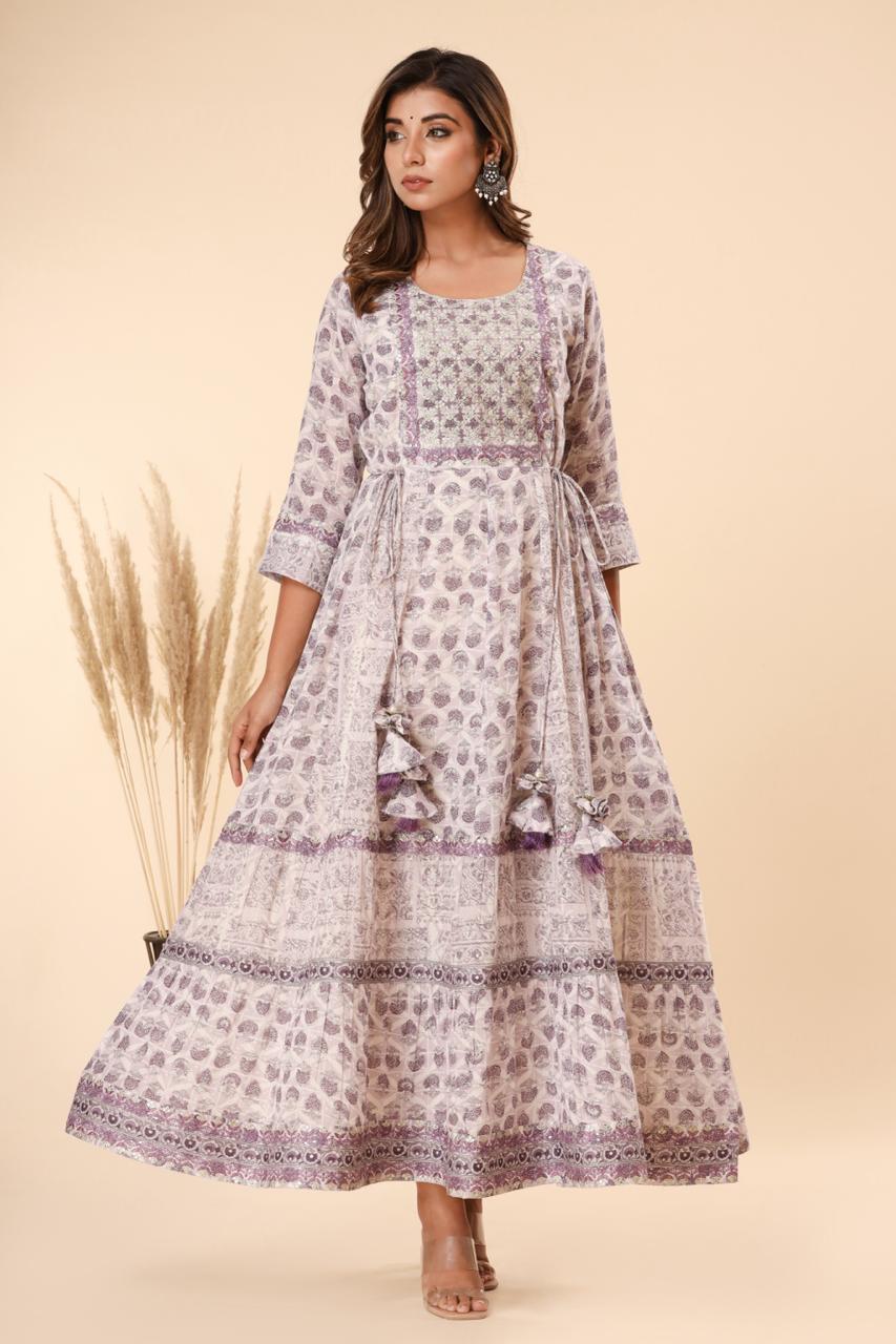 pure cotton long dress K566 lavender