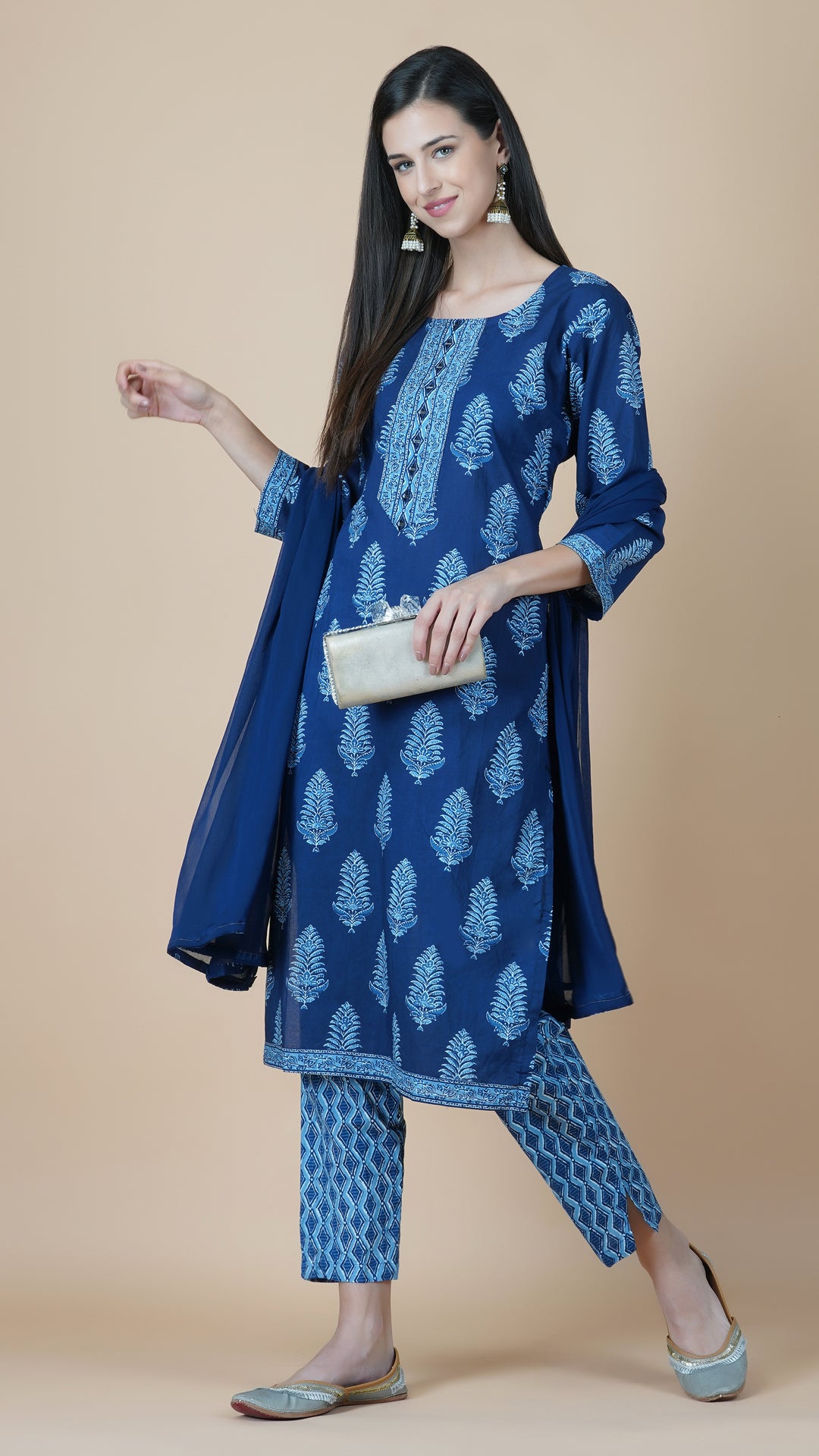 KAINOOSH PURE COTTON WITH MIRROR WORK - NAVY BLUE (K362)