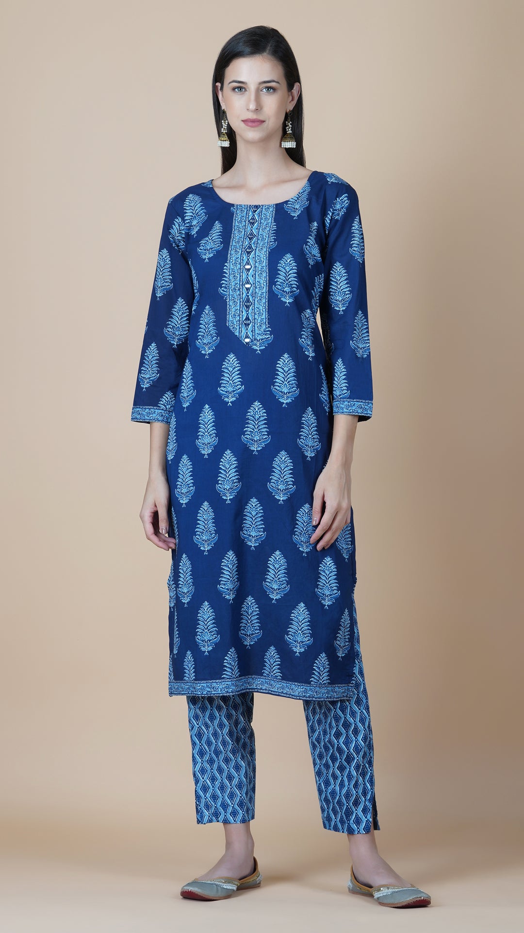 KAINOOSH PURE COTTON WITH MIRROR WORK - NAVY BLUE (K362)