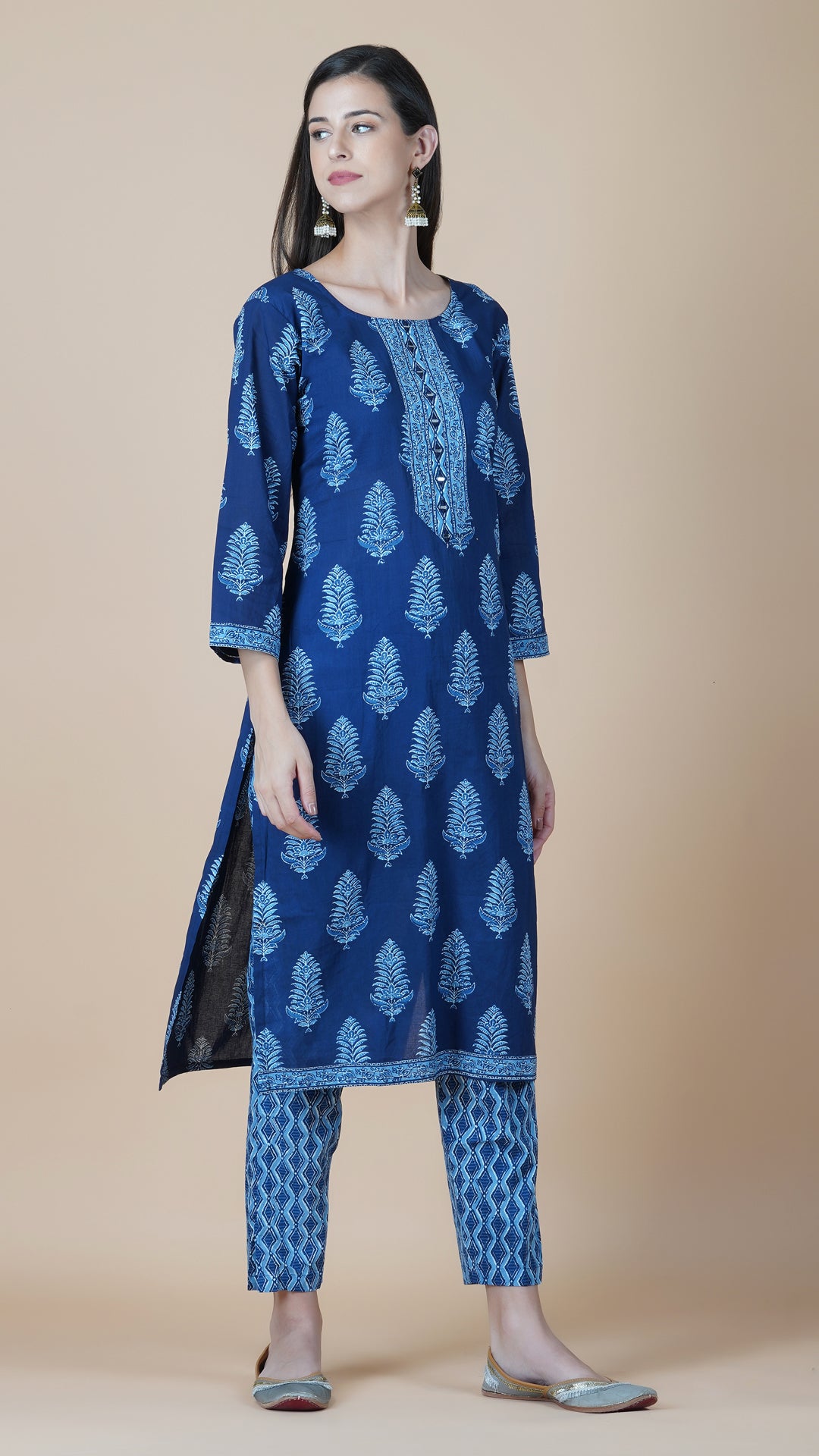 KAINOOSH PURE COTTON WITH MIRROR WORK - NAVY BLUE (K362)