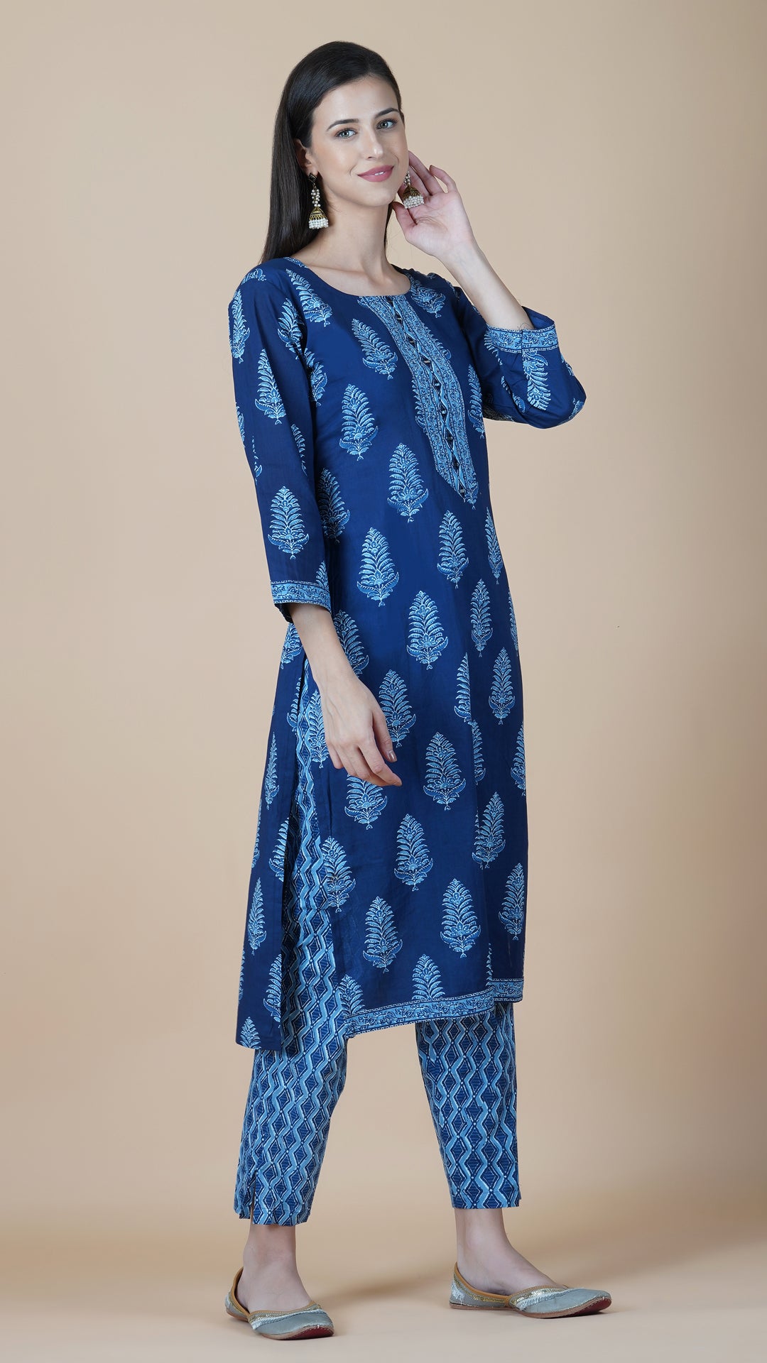 KAINOOSH PURE COTTON WITH MIRROR WORK - NAVY BLUE (K362)