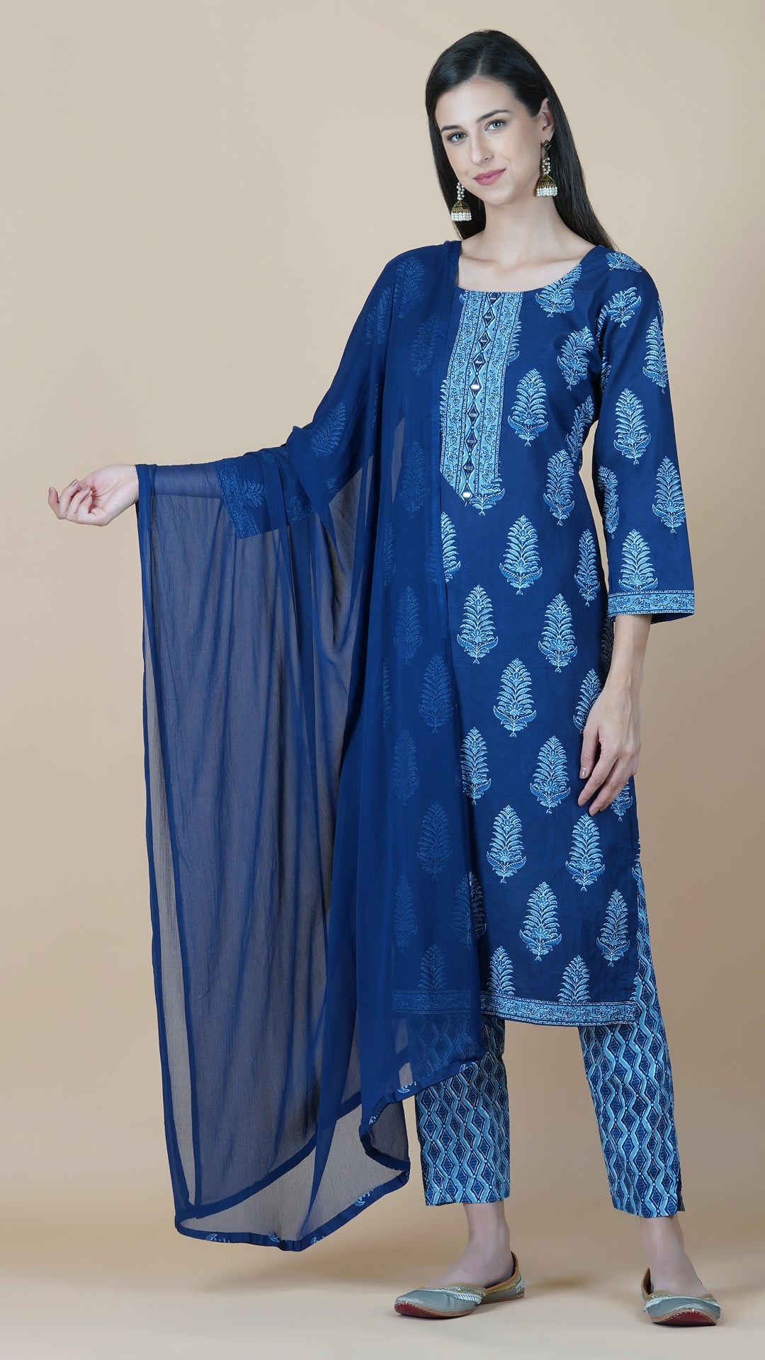 KAINOOSH PURE COTTON WITH MIRROR WORK - NAVY BLUE (K362)