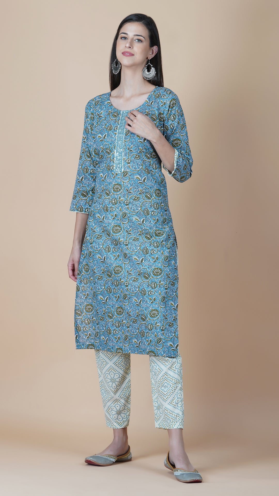 KAINOOSH PURE COTTON KURTA SET WITH THREAD EMBROIDERY - GREEN (K356)