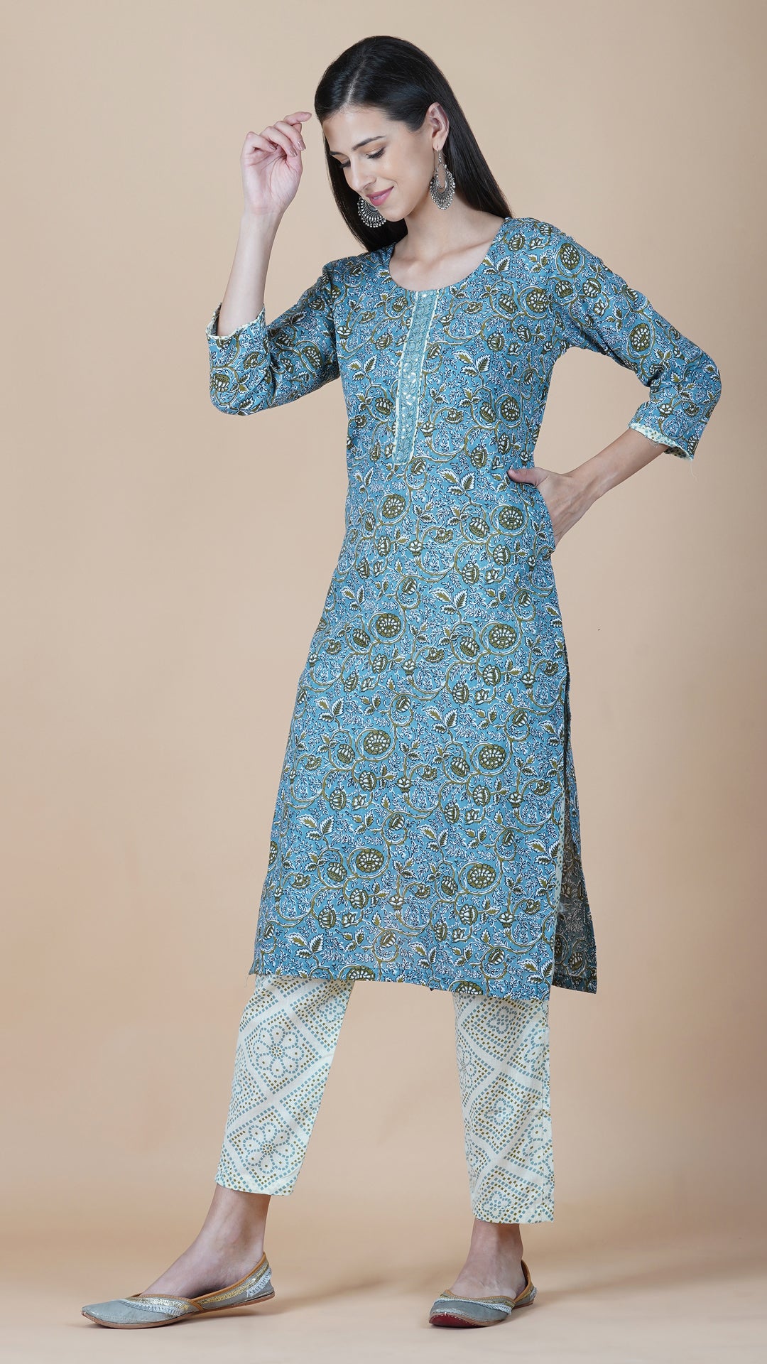 KAINOOSH PURE COTTON KURTA SET WITH THREAD EMBROIDERY - GREEN (K356)