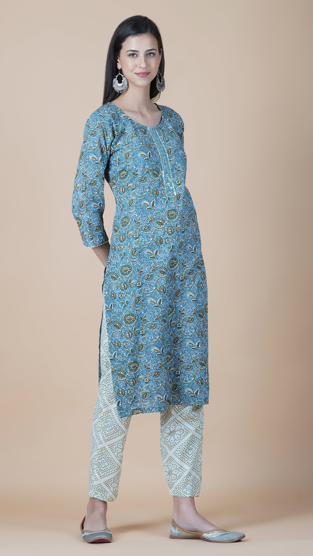 KAINOOSH PURE COTTON KURTA SET WITH THREAD EMBROIDERY - GREEN (K356)