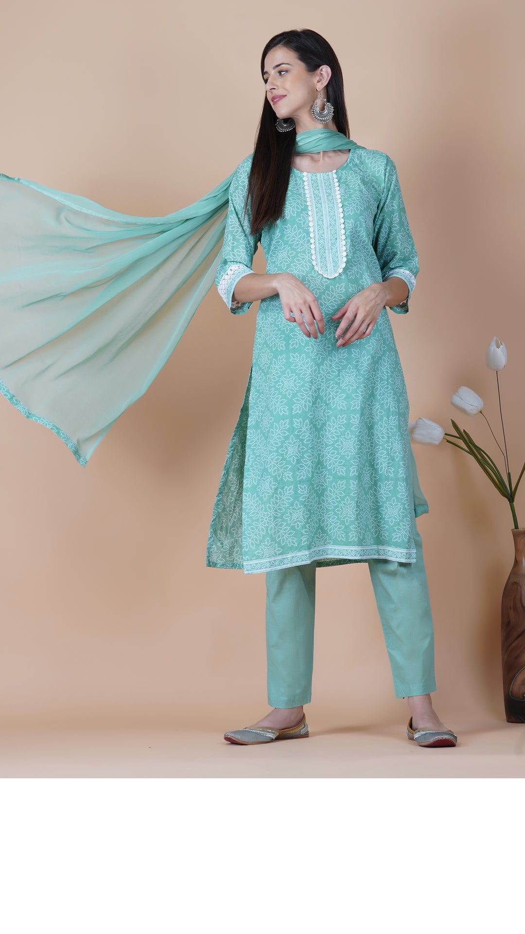 KAINOOSH PURE COTTON KURTA SET - PISTA GREEN (K371)