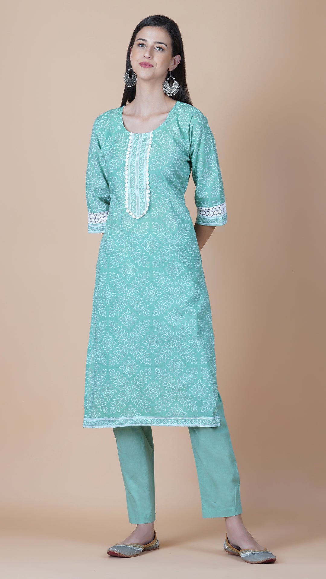 KAINOOSH PURE COTTON KURTA SET - PISTA GREEN (K371)