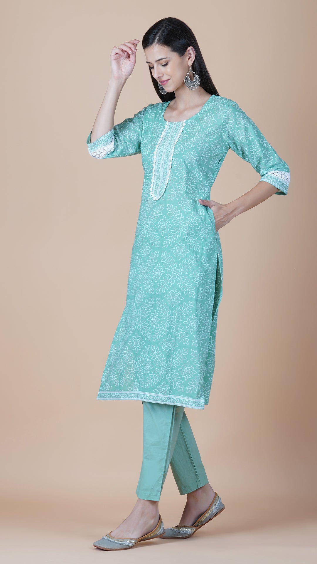 KAINOOSH PURE COTTON KURTA SET - PISTA GREEN (K371)