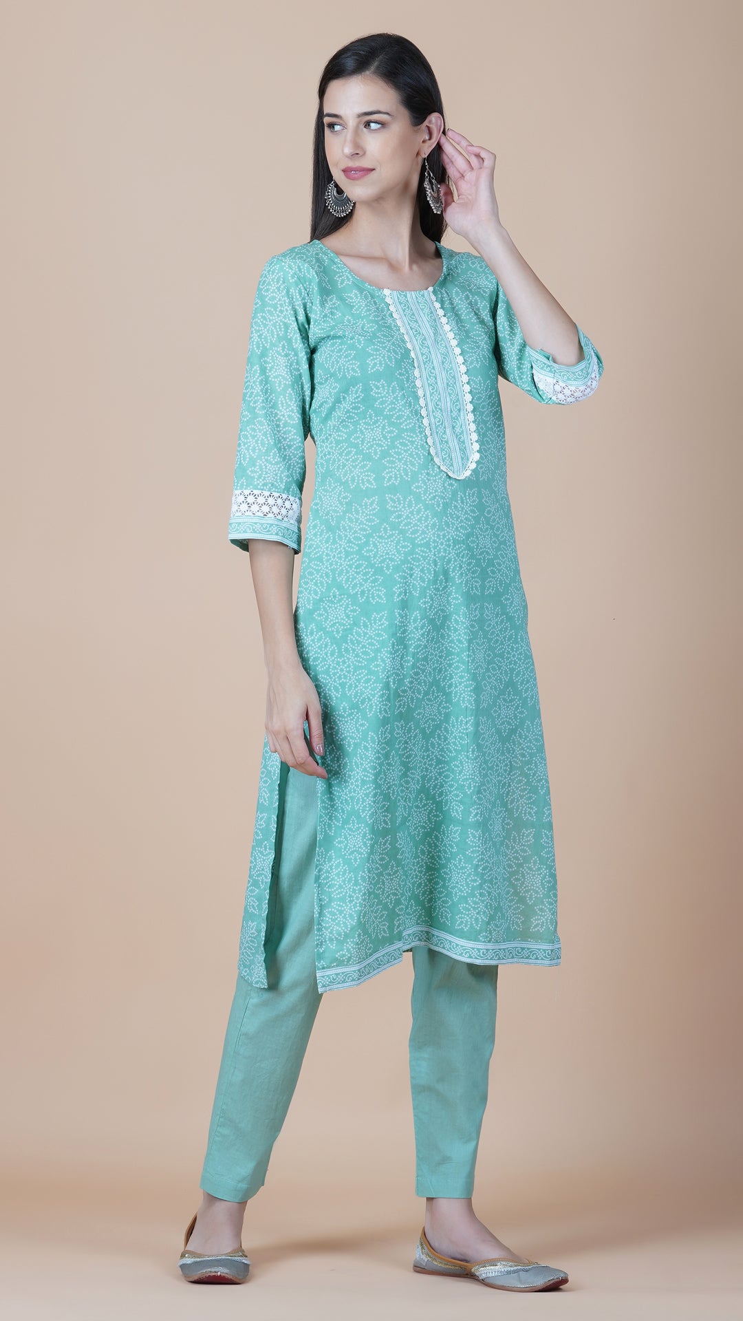 KAINOOSH PURE COTTON KURTA SET - PISTA GREEN (K371)