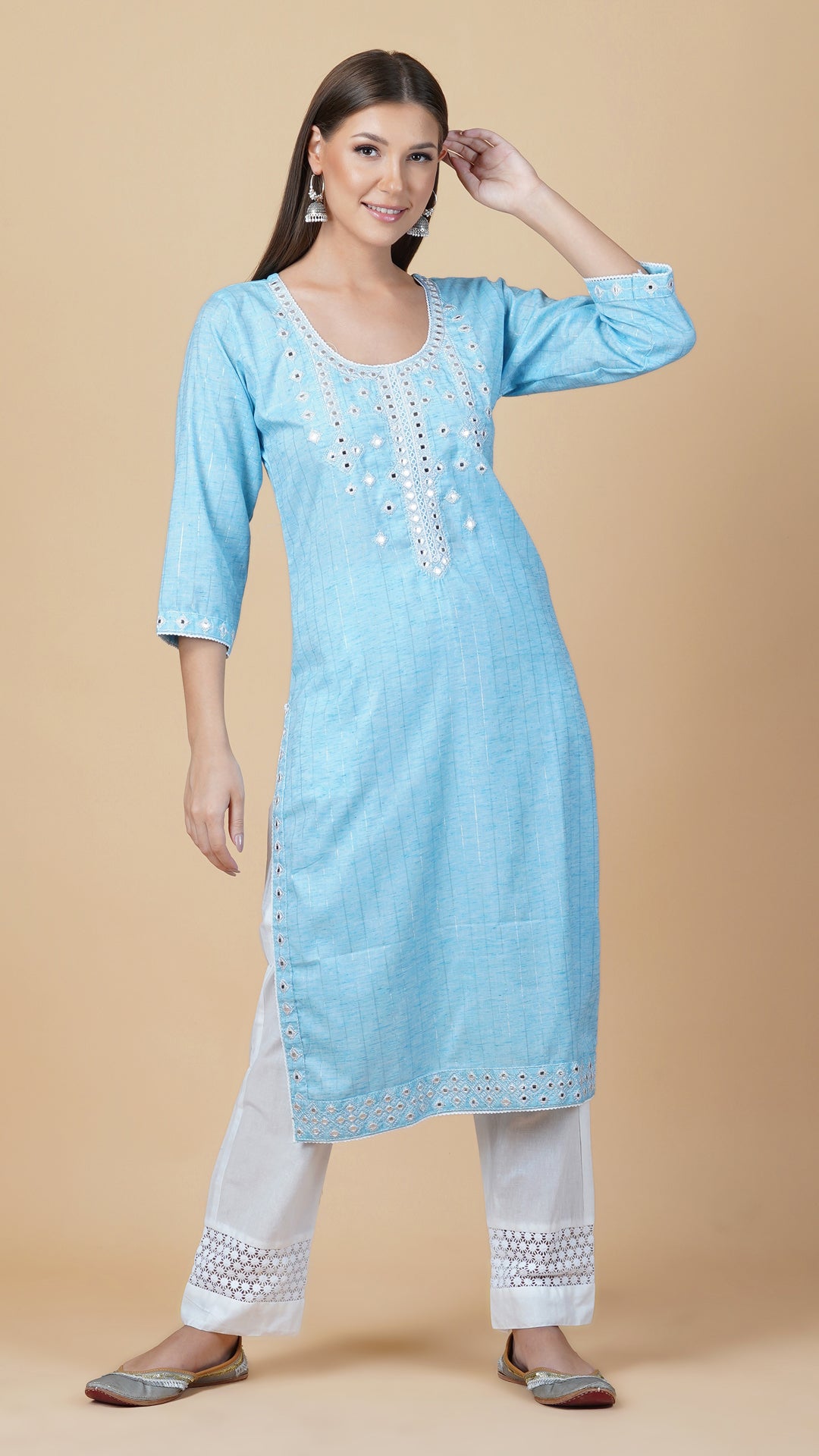 KAINOOSH PURE COTTON KURTA SET WITH EMBROIDERY (K368)