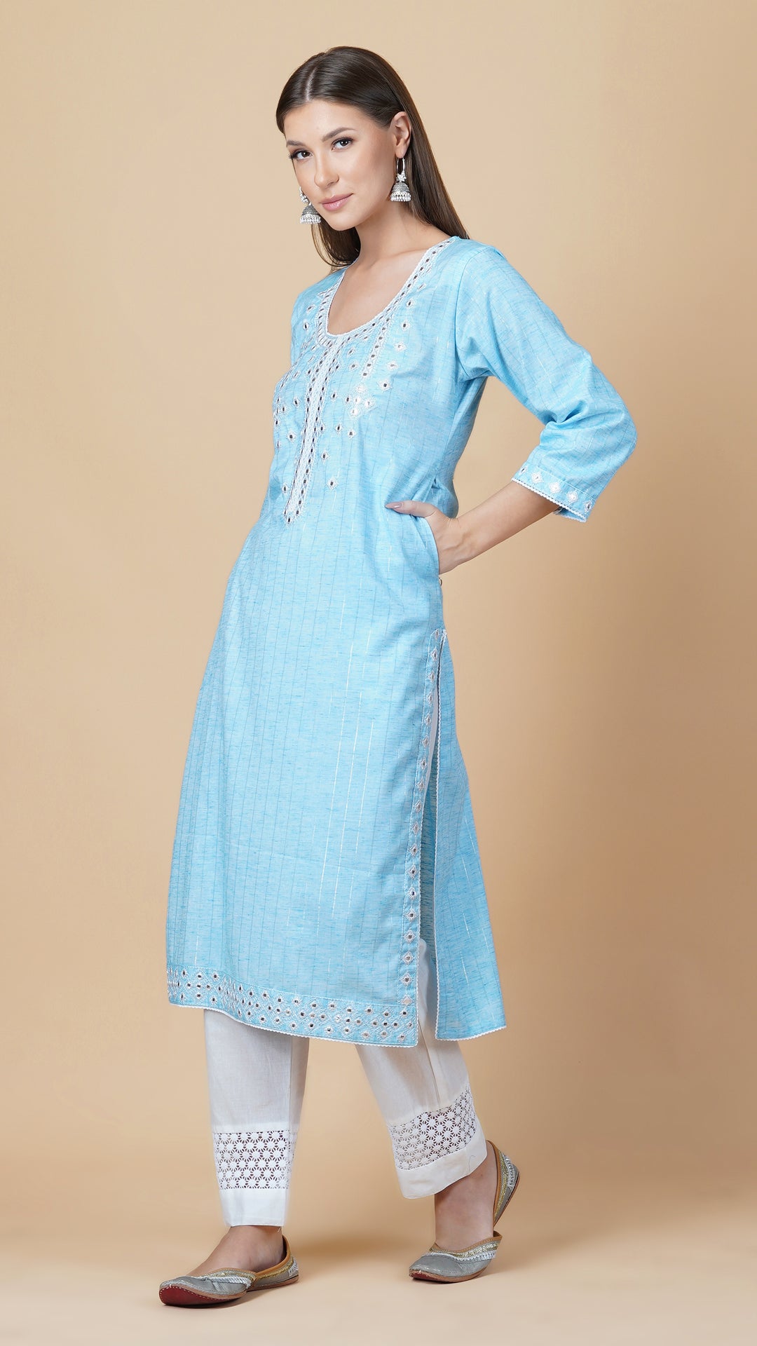 KAINOOSH PURE COTTON KURTA SET WITH EMBROIDERY (K368)