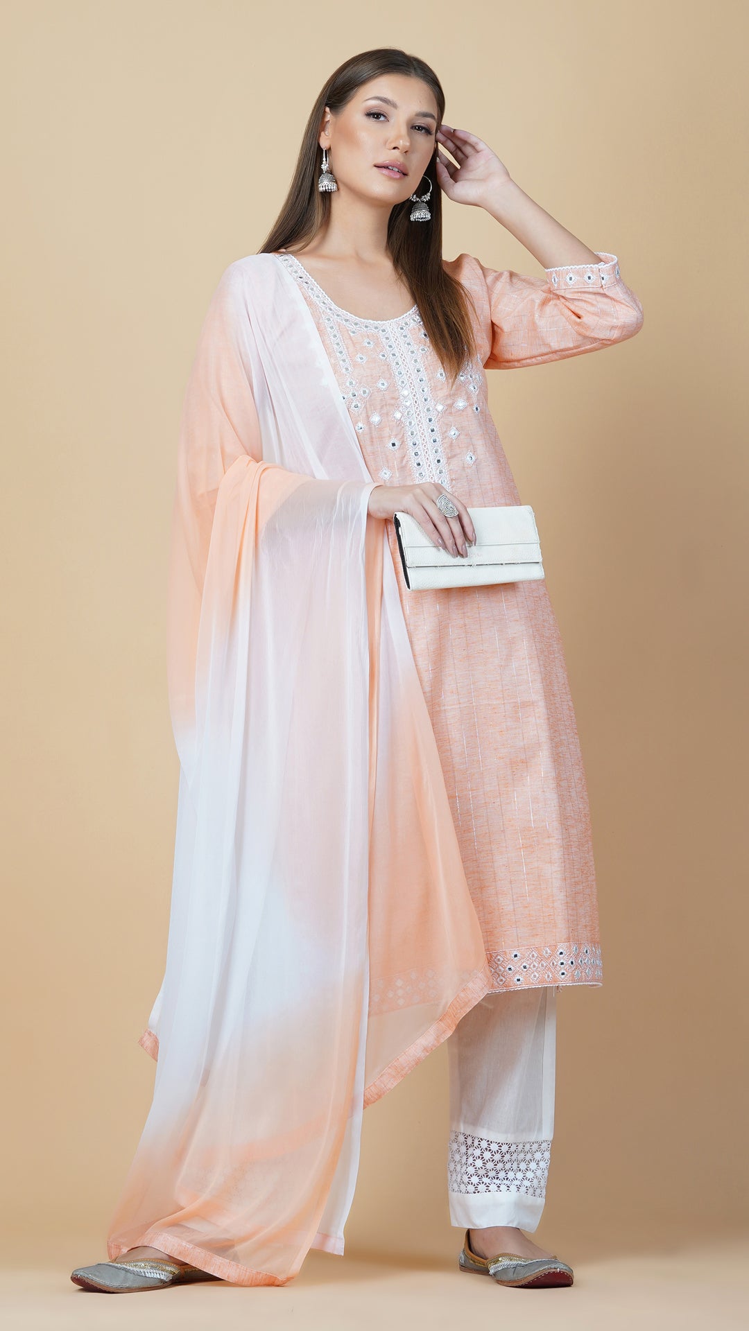 KAINOOSH PURE COTTON KURTA SET PEACH (K368)