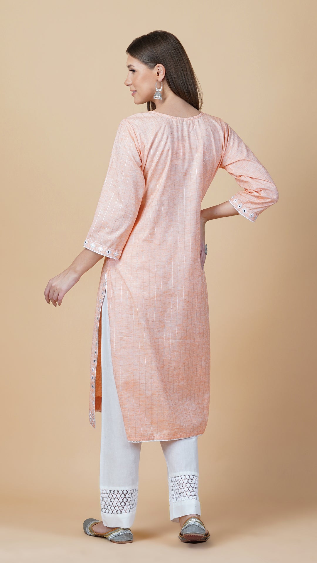 KAINOOSH PURE COTTON KURTA SET PEACH (K368)