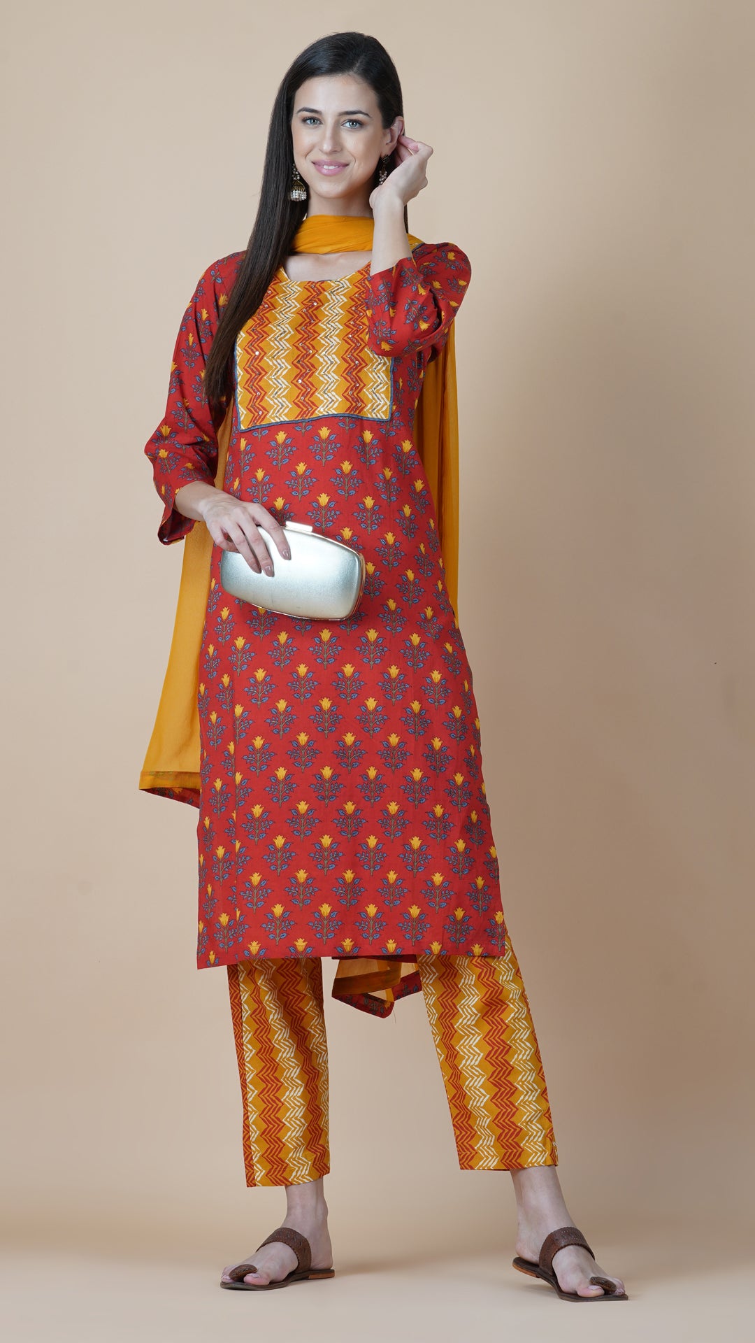 KAINOOSH PURE COTTON KURTA SET - RUST(K344)