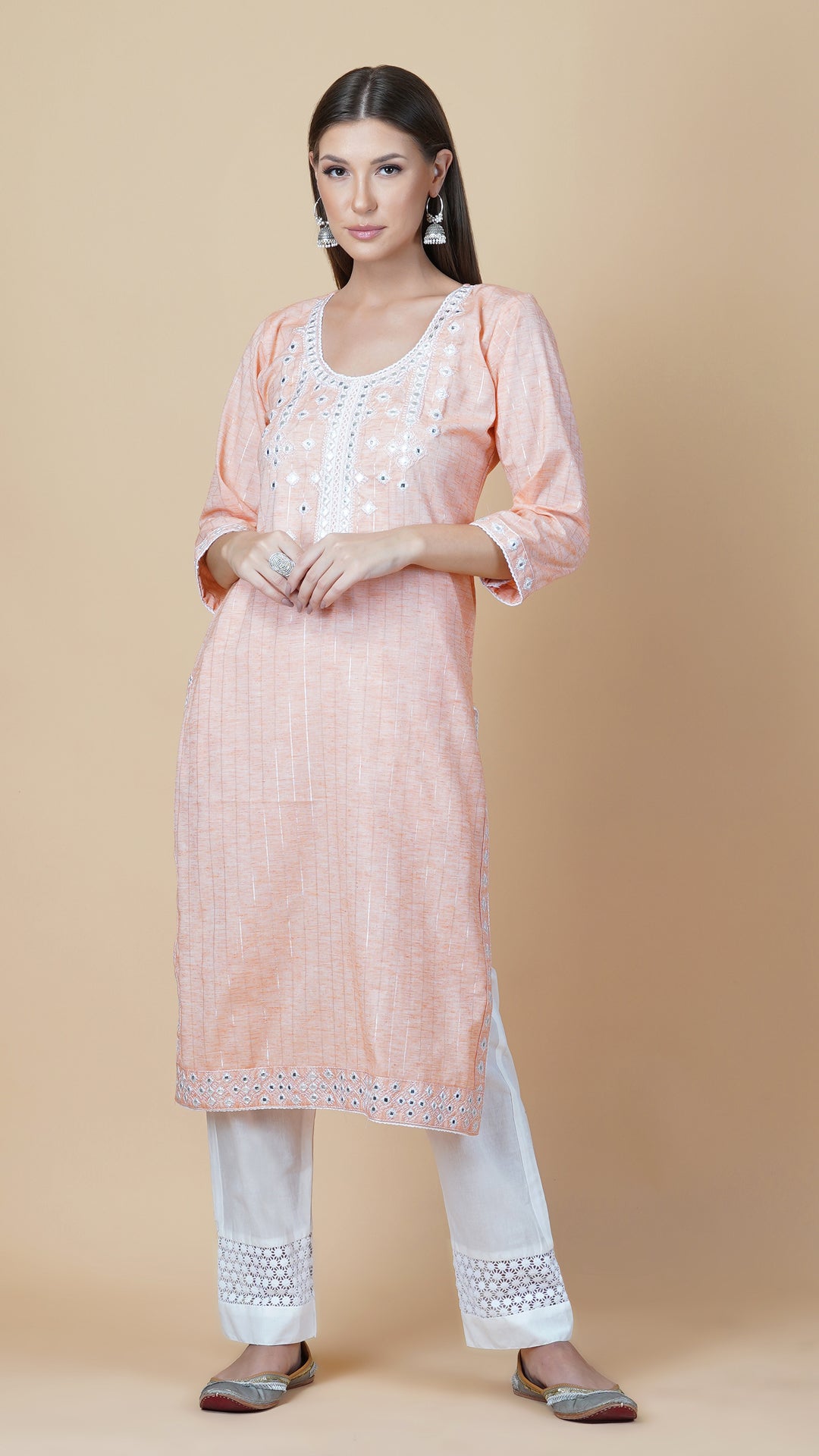 KAINOOSH PURE COTTON KURTA SET PEACH (K368)