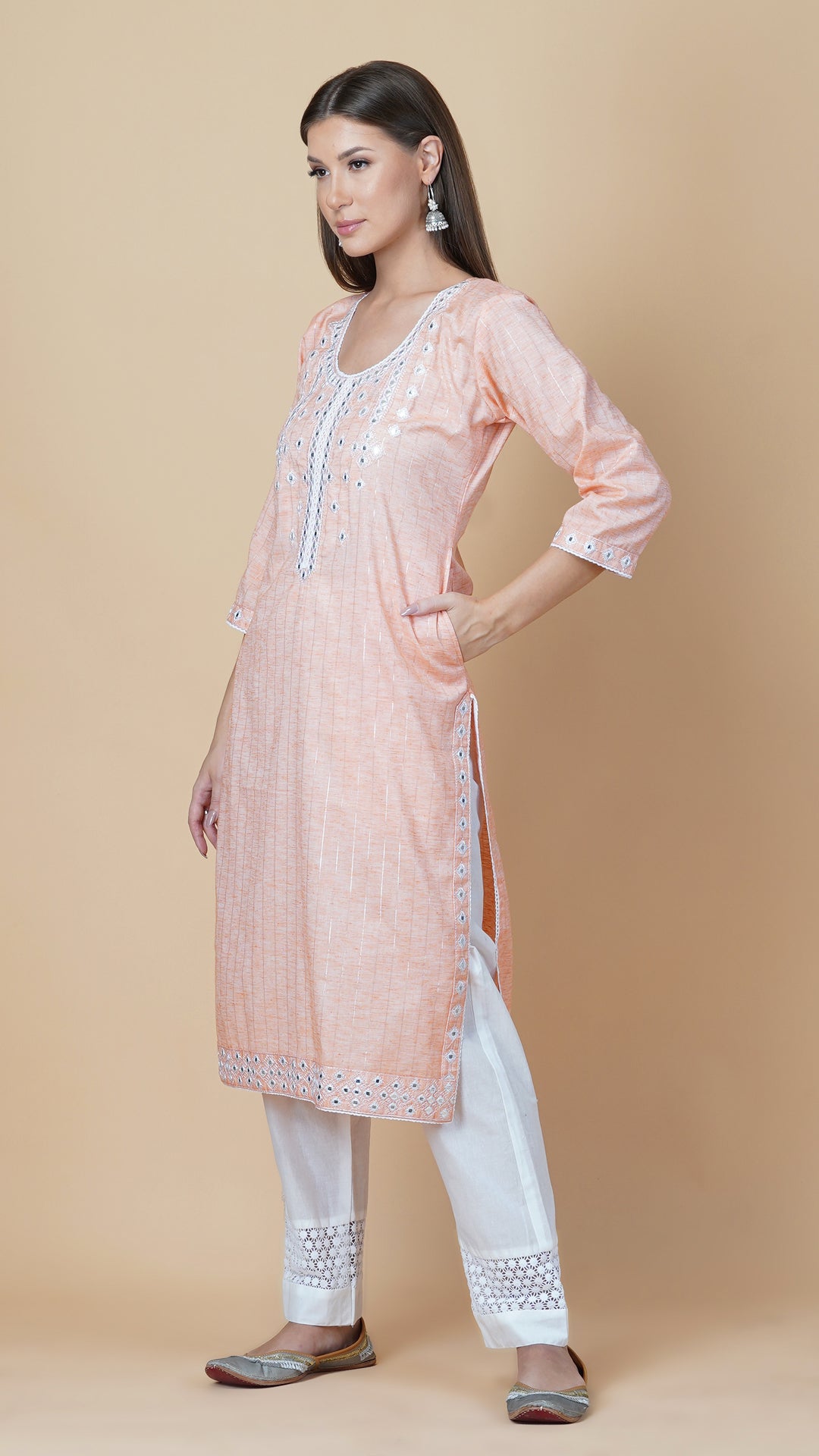 KAINOOSH PURE COTTON KURTA SET PEACH (K368)