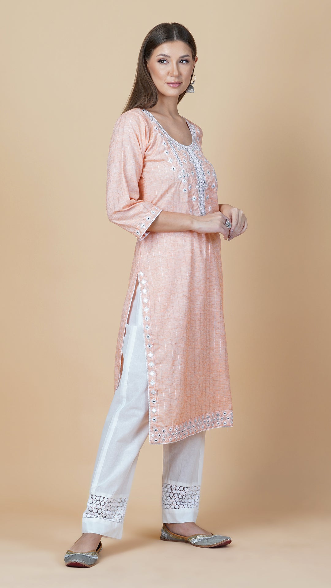 KAINOOSH PURE COTTON KURTA SET PEACH (K368)