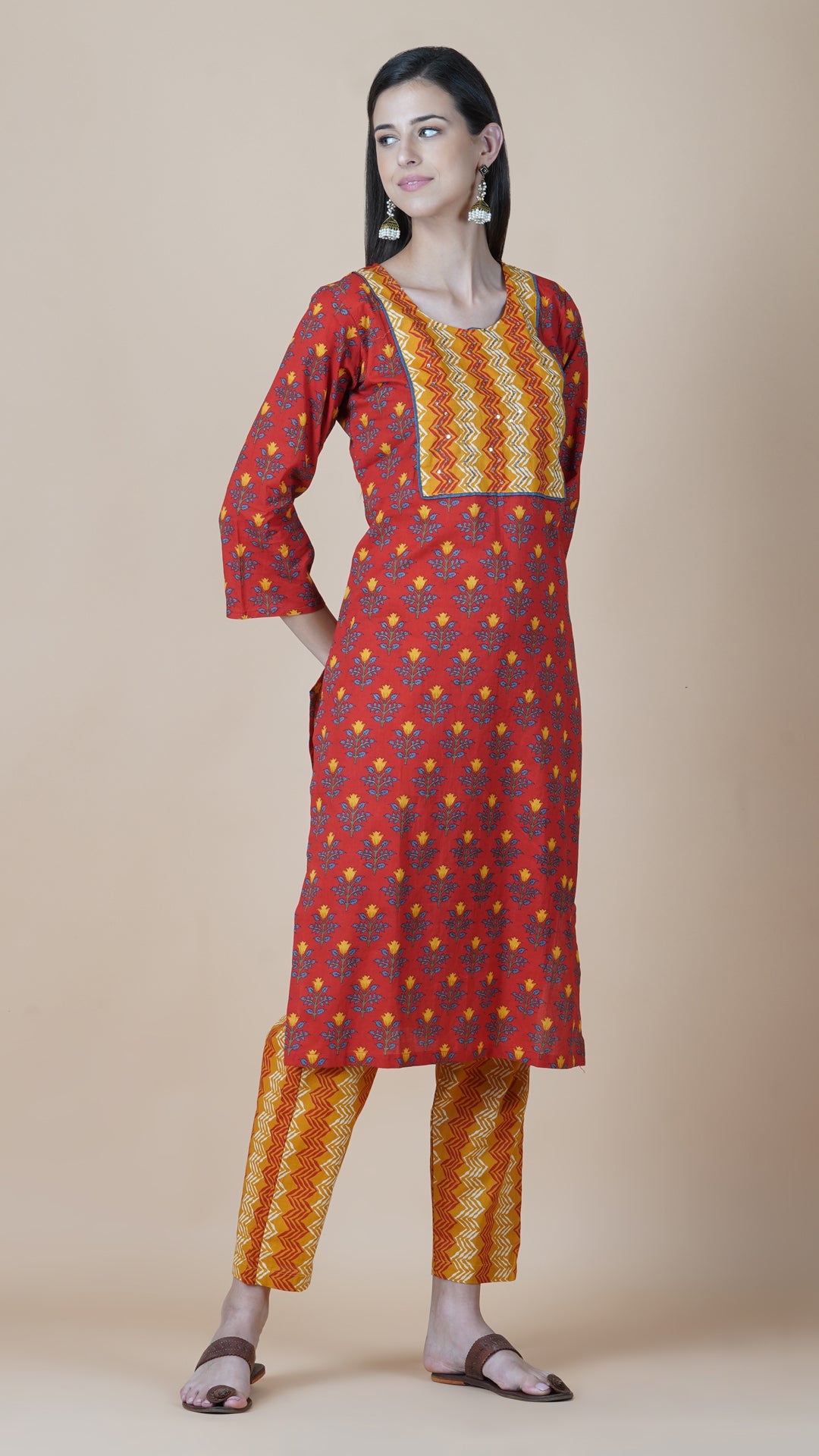 KAINOOSH PURE COTTON KURTA SET - RUST(K344)