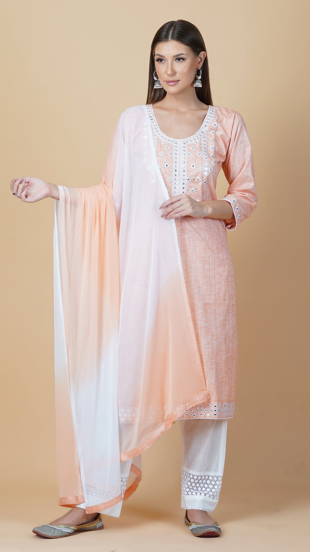 KAINOOSH PURE COTTON KURTA SET PEACH (K368)