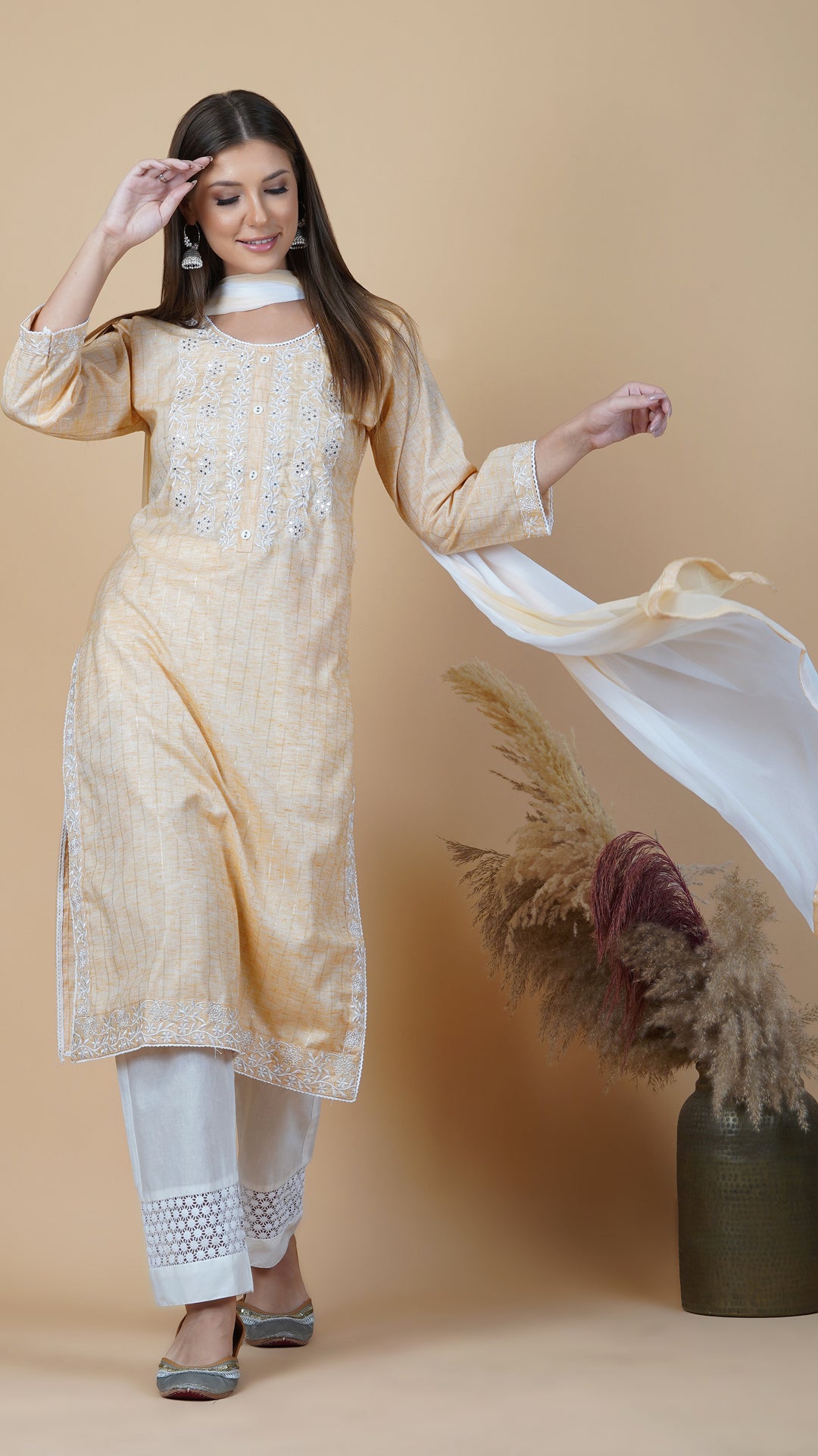 KAINOOSH PURE COTTON KURTA SET YELLOW (K368)